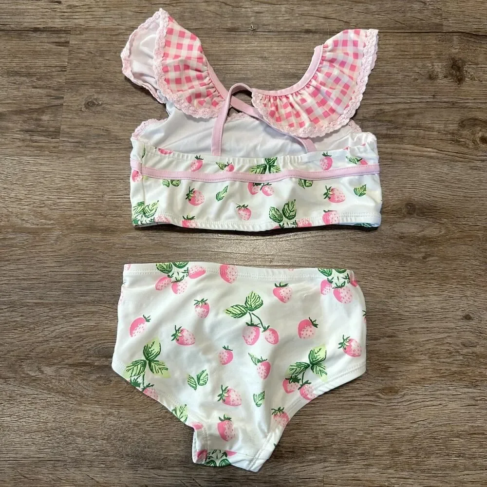 Sweethoney Girls 5Y Swimsuit 2 Piece Swim Pink Ruffle Strawberry Sweet Honey 5